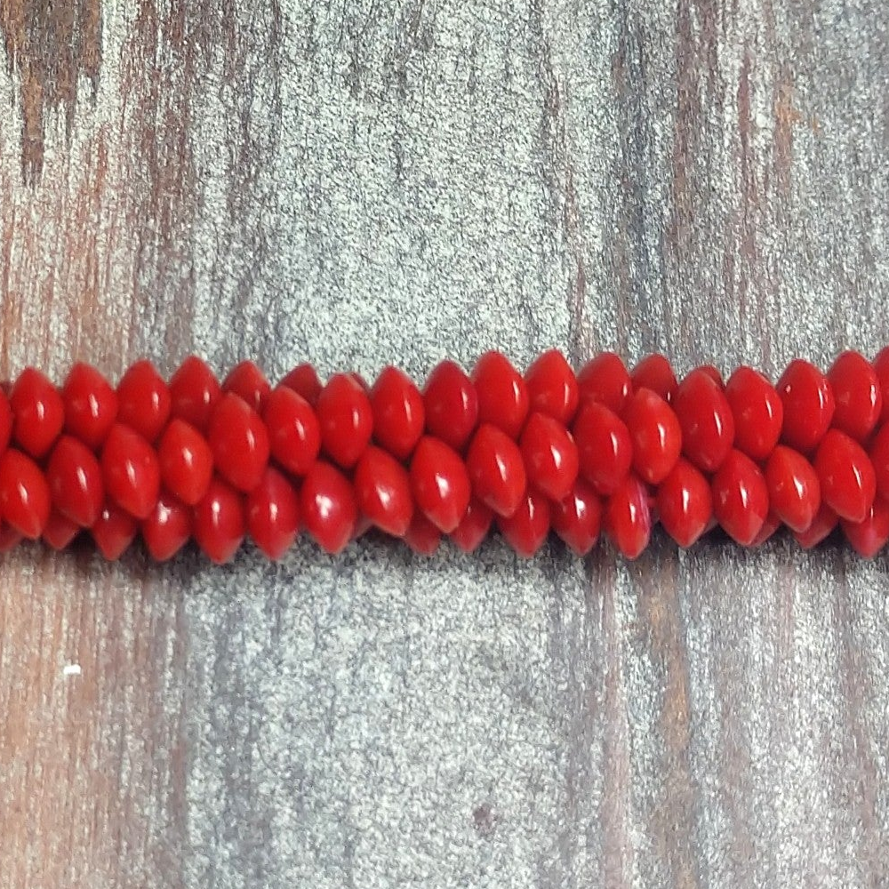 Detail of Red Coral Gemstone Beads, Rondelles, Grade AAA, 2.5x4mm (GM-0257)