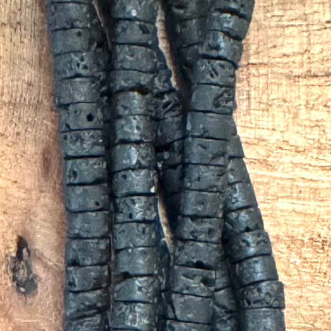 Detail of Black Lava Stone Heishi Gemstone Strand, 2x4mm (ABA-1214)