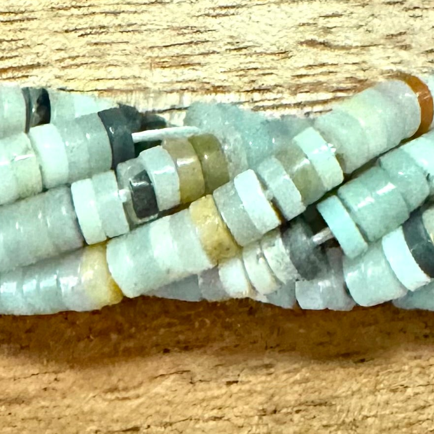 Detail of Heishi Gemstone Bead Strand, Amazonite, 1.5x4mm (BCB-2794)