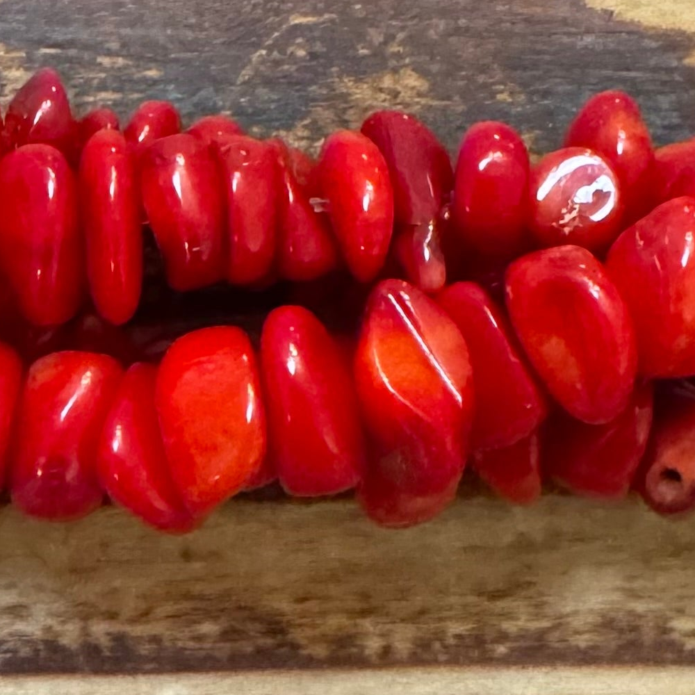 Detail of Red Coral Nugget Gemstone Beads (ABA-1135)