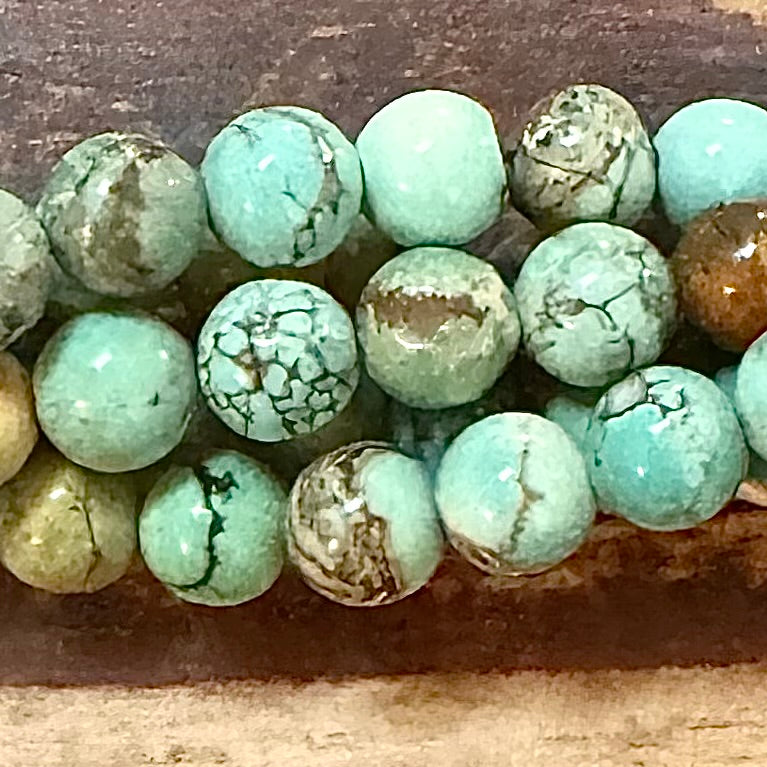 Detail of Magnesite Round Gemstone Bead Strand, Turquoise Green, 6mm (ABA-1174)