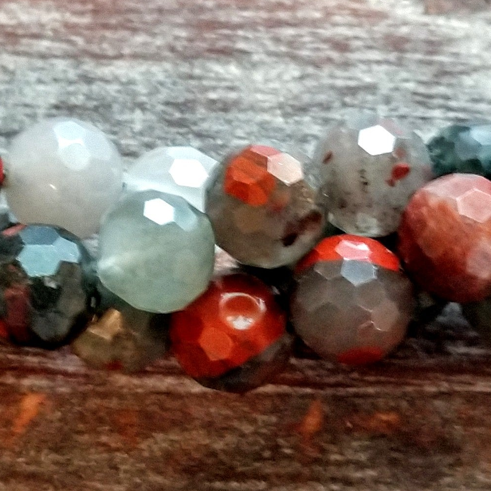 Detail of Bloodstone Faceted Gemstone Bead Strand, 8mm (GM-5527)