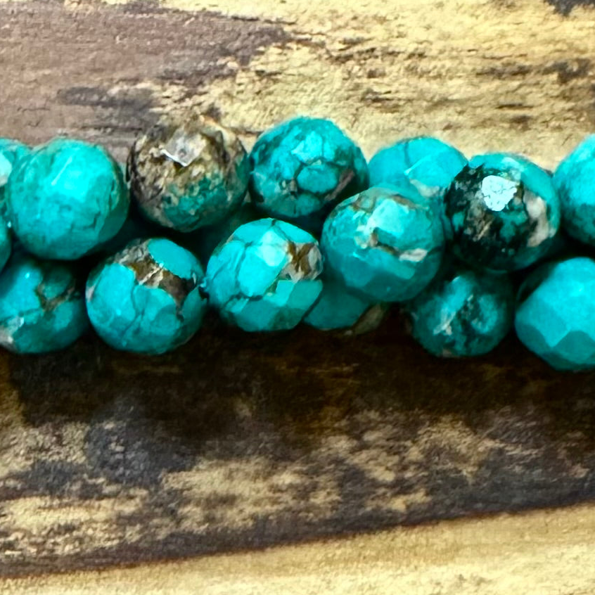 Detail of Magnesite Hand Cut Round Gemstone Beads, Green Turquoise, 6mm (ABA-1112)