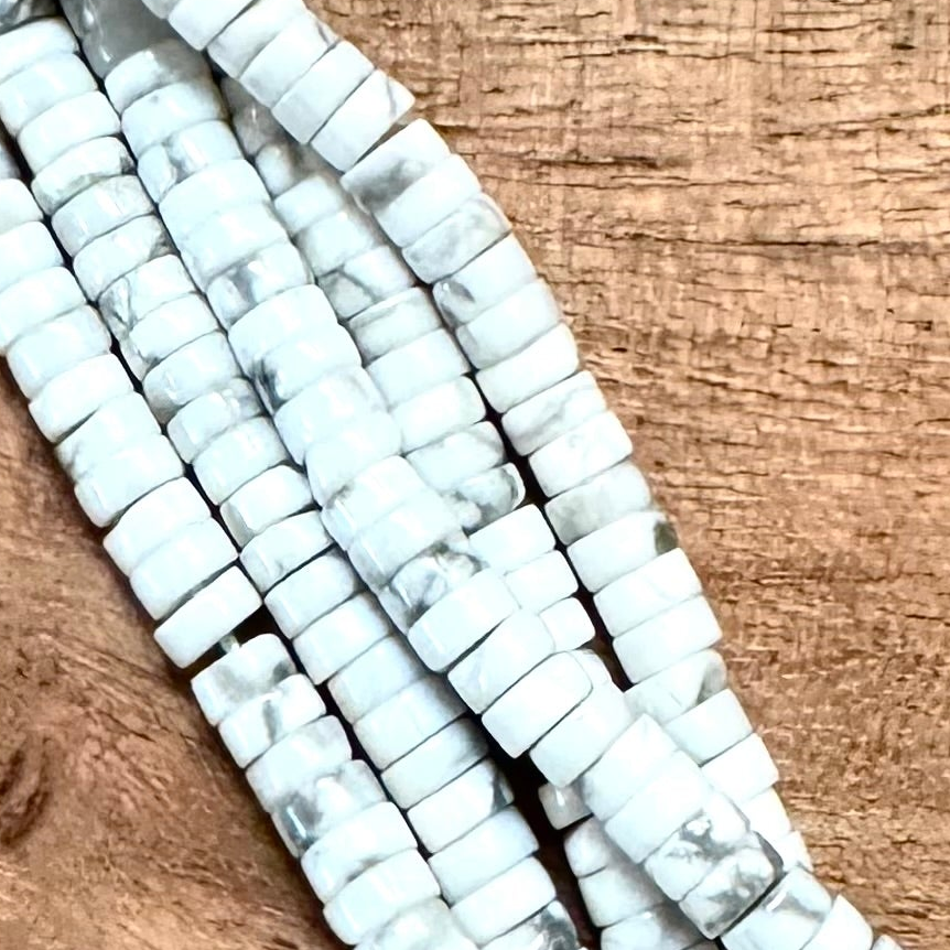 Detail of Natural White Howlite Heishi Gemstone Strand, 2x4mm (ABA-1220)