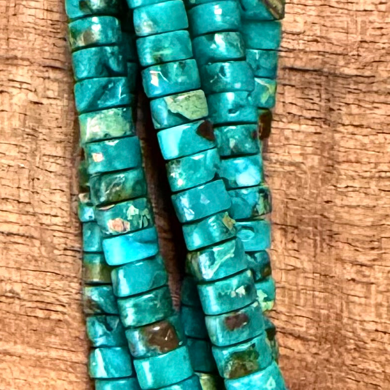 Detail of Magnesite Heishi Gemstones, Blue/Green With Gold Flecks, 2x4mm (ABA-1240)
