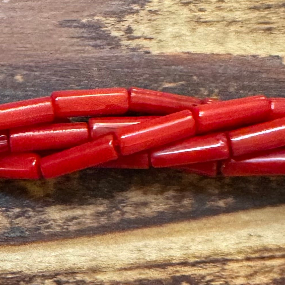 Detail of Red Coral Bugle Gemstone Beads, AAA, 3x9mm (ABA-1137)
