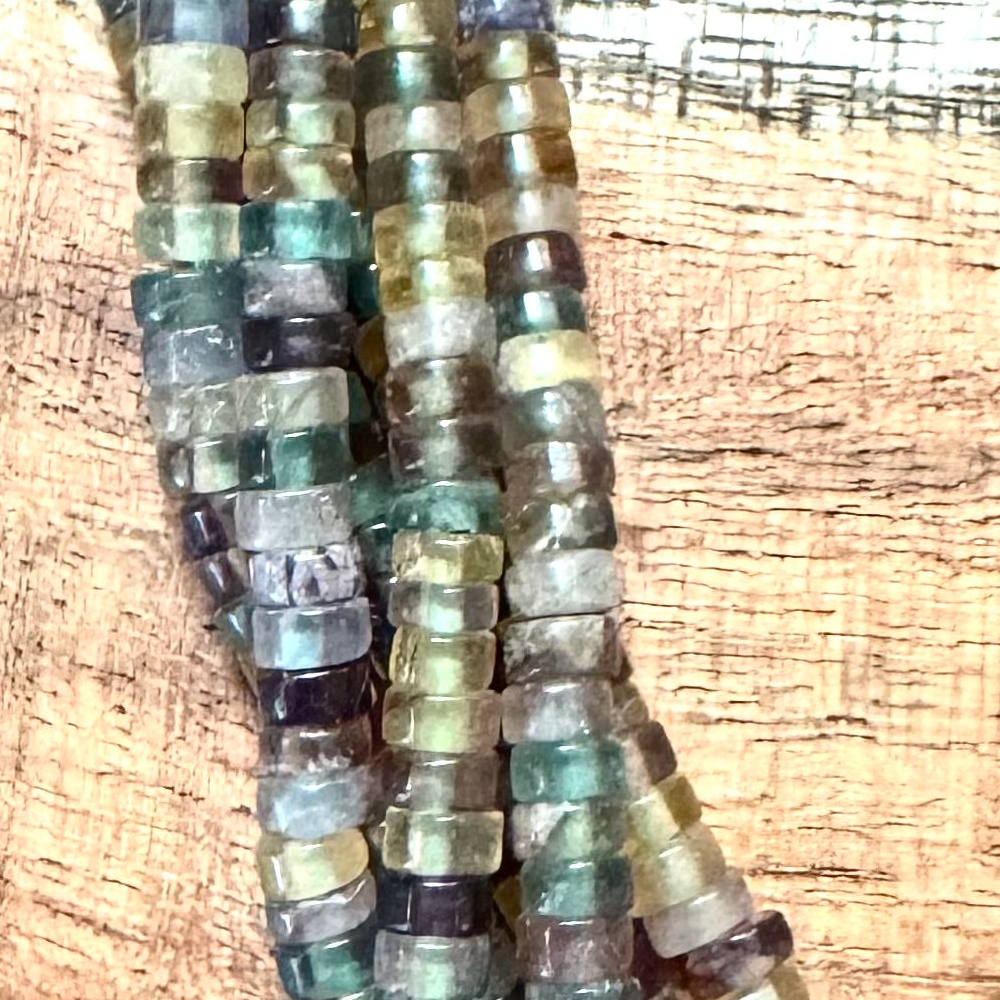Detail of Fluorite Heishi Gemstone Strand, 2x4mm (ABA-1216)