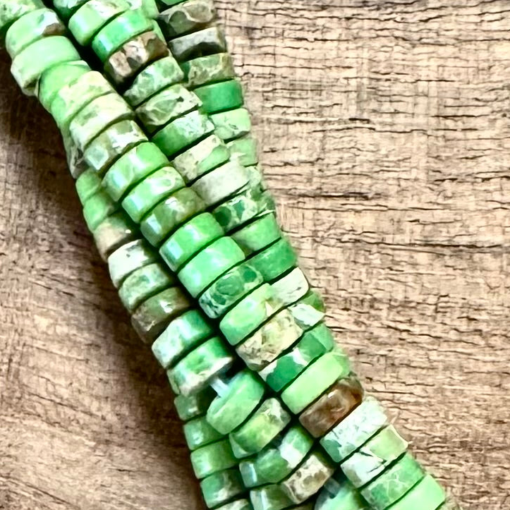 Detail of Green Variscite Heishi Gemstone Strand, 2x4mm (ABA-1229)