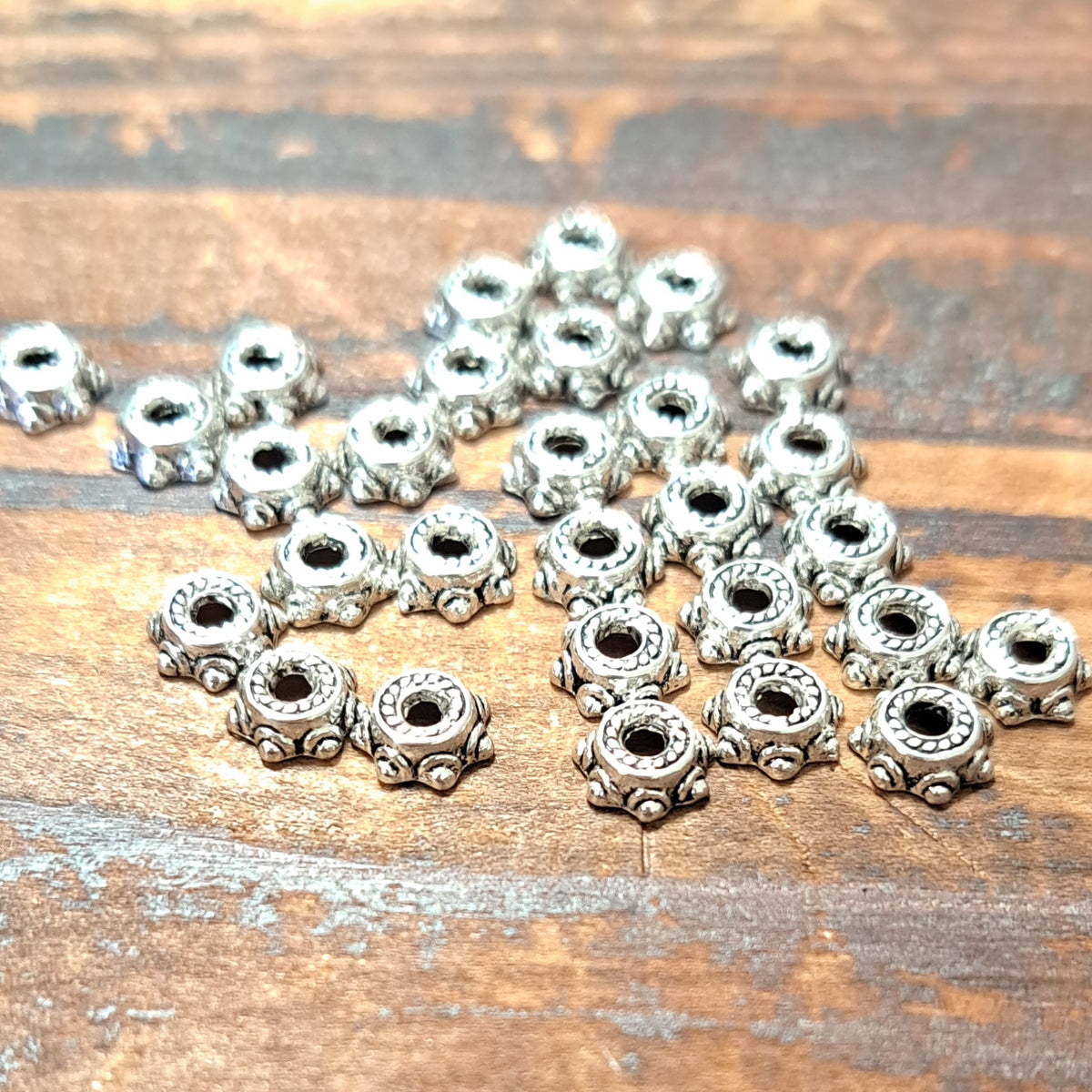 St Mfp431s Antique Silver Dotted Bead Caps 6mm Pkg 25 Aunties Beads Direct 5746