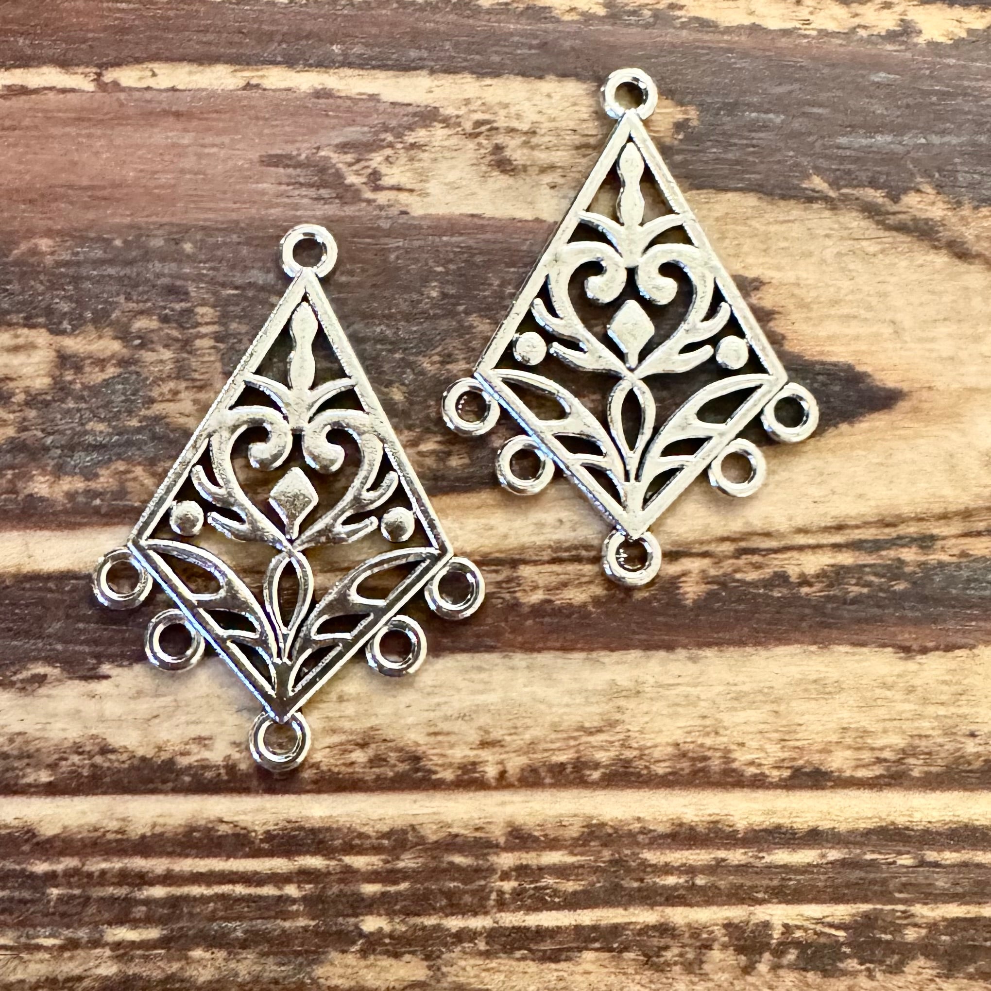 BCB-0832 - Antique Silver Earring Findings With Swirls and 5 Loops, 39x28mm  | Pkg 2, image size:2040x2040