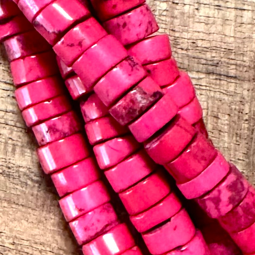 Detail of Magnesite Heishi Gemstones, Hot Pink, 4x6mm (ABA-1242)