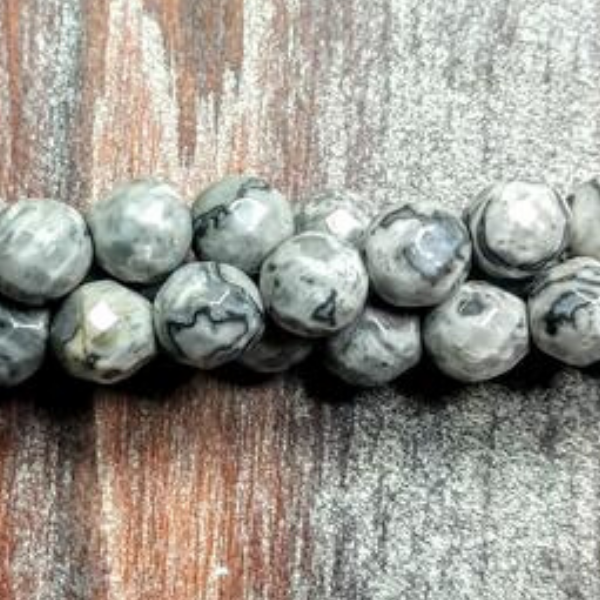 Detail of Black Crazy Lace Agate 6mm Faceted Gemstone Beads (GM-0321)
