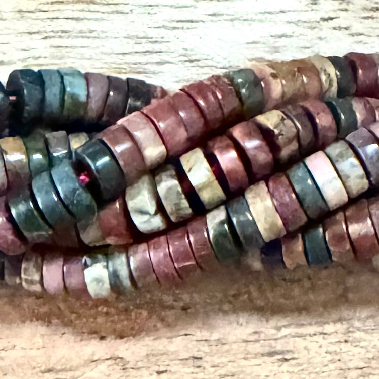 Detail of Heishi Gemstone Bead Strand, New Picasso Jasper, 1.5x4mm (BCB-2795)
