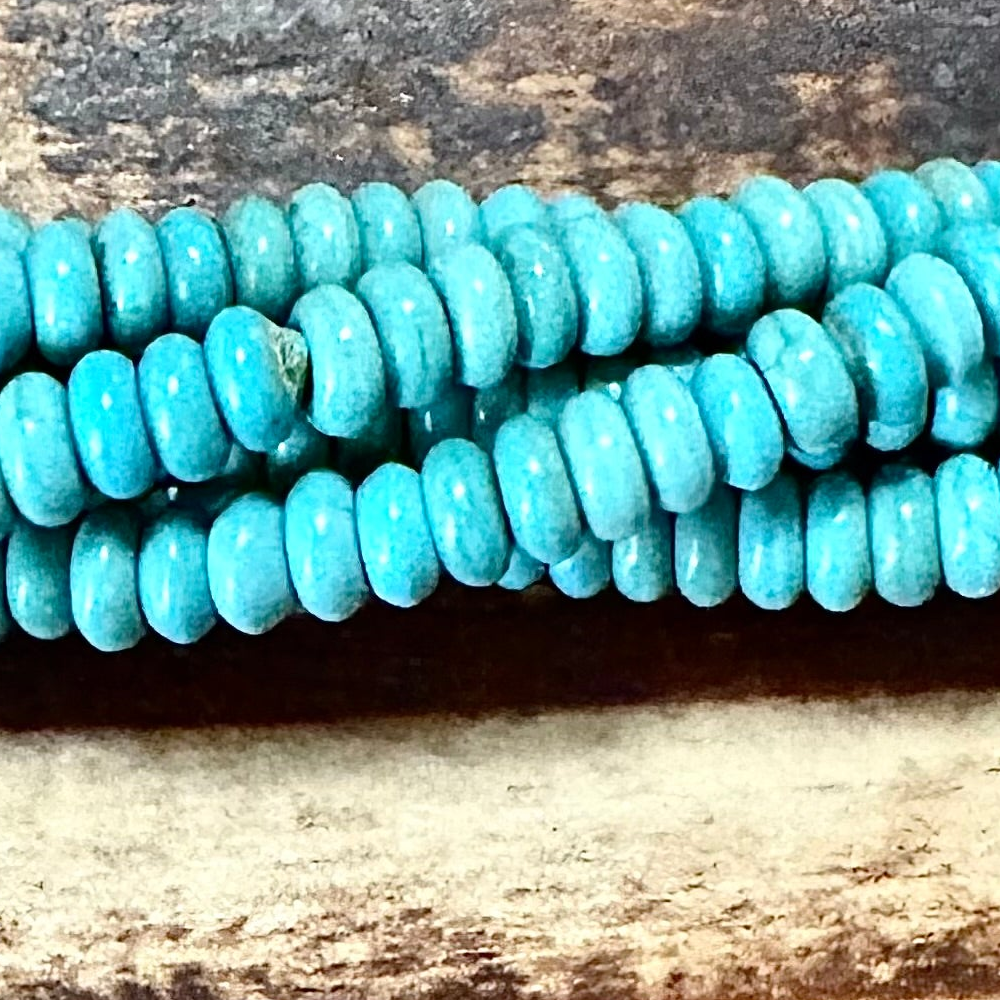 Detail of Turquoise Blue Howlite 2mm x 4mm Rondelle Gemstone Beads (GM-0670)