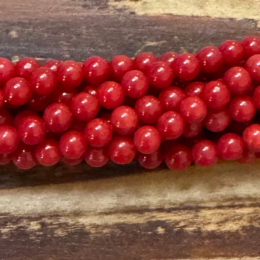 Detail of Red Coral Round Gemstone Beads, 3.5mm (ABA-1136)