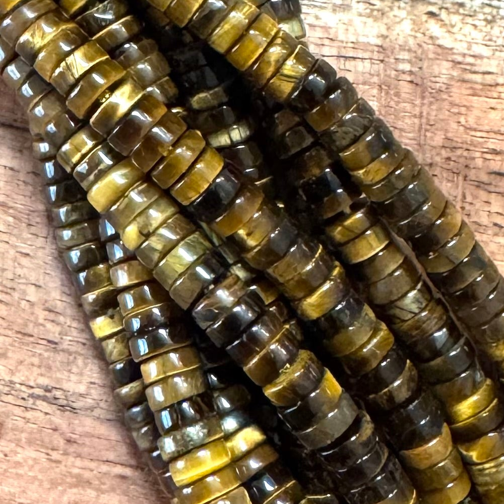 Detail of Heishi Gemstone Bead Strand, Tiger Eye, 1.5x4mm (BCB-2841)