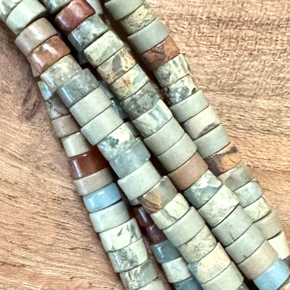 Detail of Aqua Terra Jasper Heishi Gemstone Strand, 2x4mm (ABA-1222)