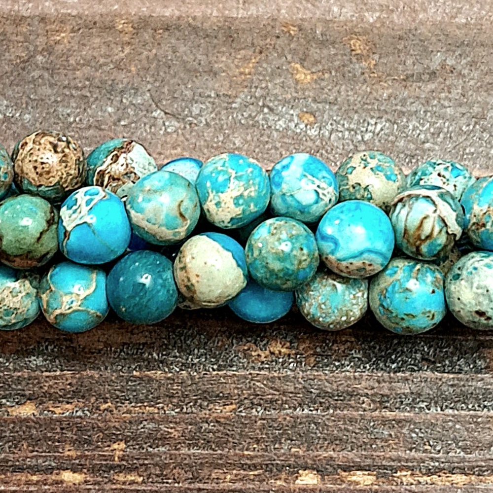 Detail of Turquoise Blue 4mm Round Variscite Gemstone Beads (GM-2025)