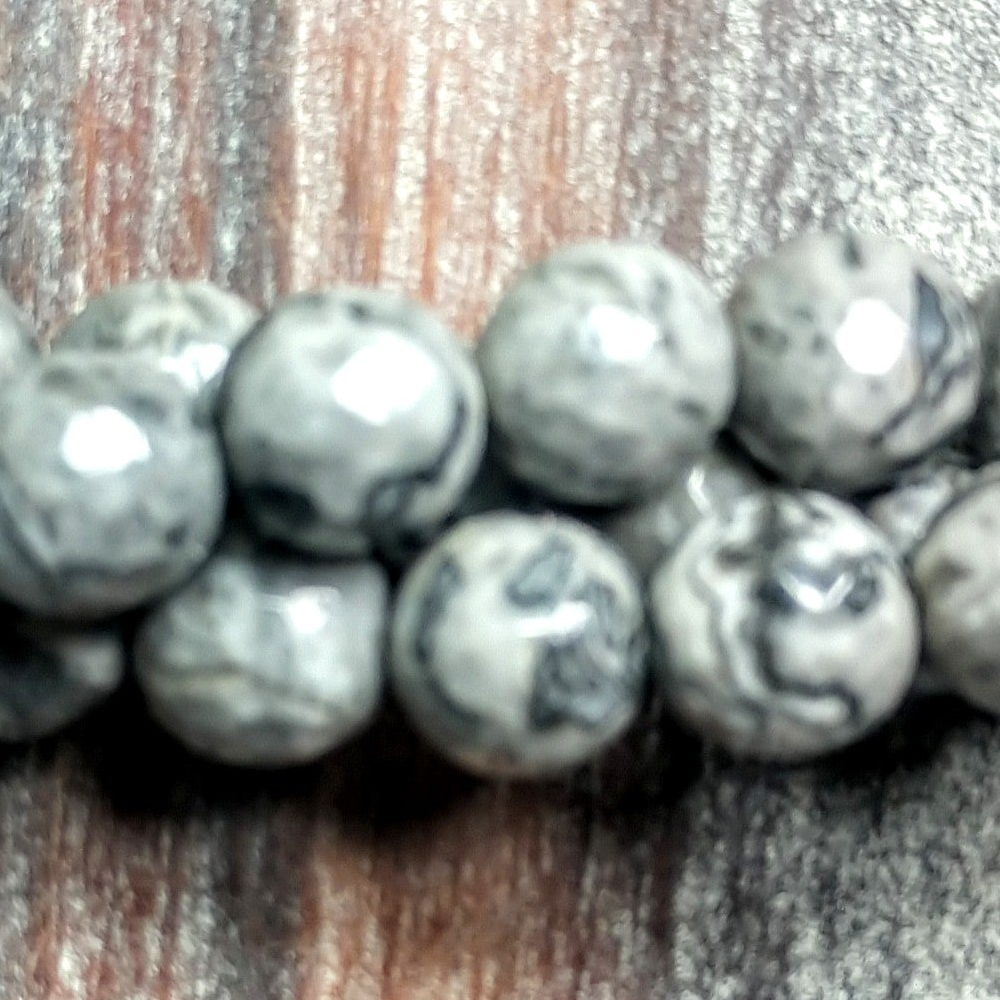 Detail of Black Crazy Lace Agate 8mm Faceted Gemstone Bead Strand (GM-1027)