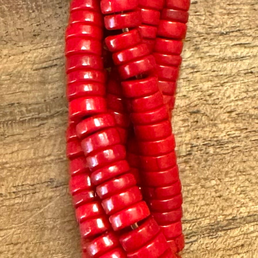 Detail of Magnesite Heishi Gemstone Strand, Red, 2x4mm (ABA-1250)
