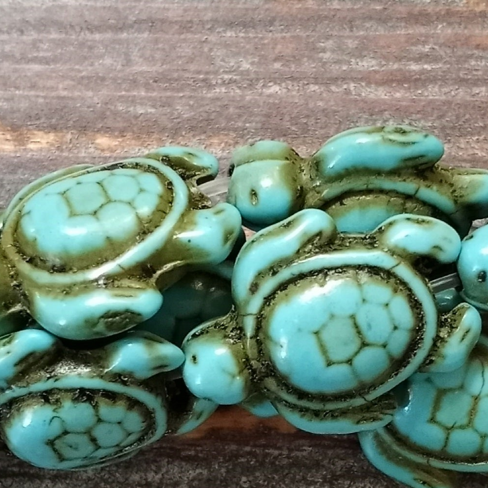 Detail of Blue Magnesite Turtle Gemstone Bead Strand,15x18mm (GM-0080)