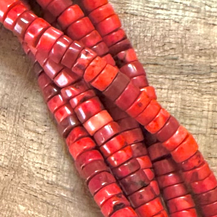 Detail of Red Variscite Heishi Gemstone Strand, 2x4mm (ABA-1232)