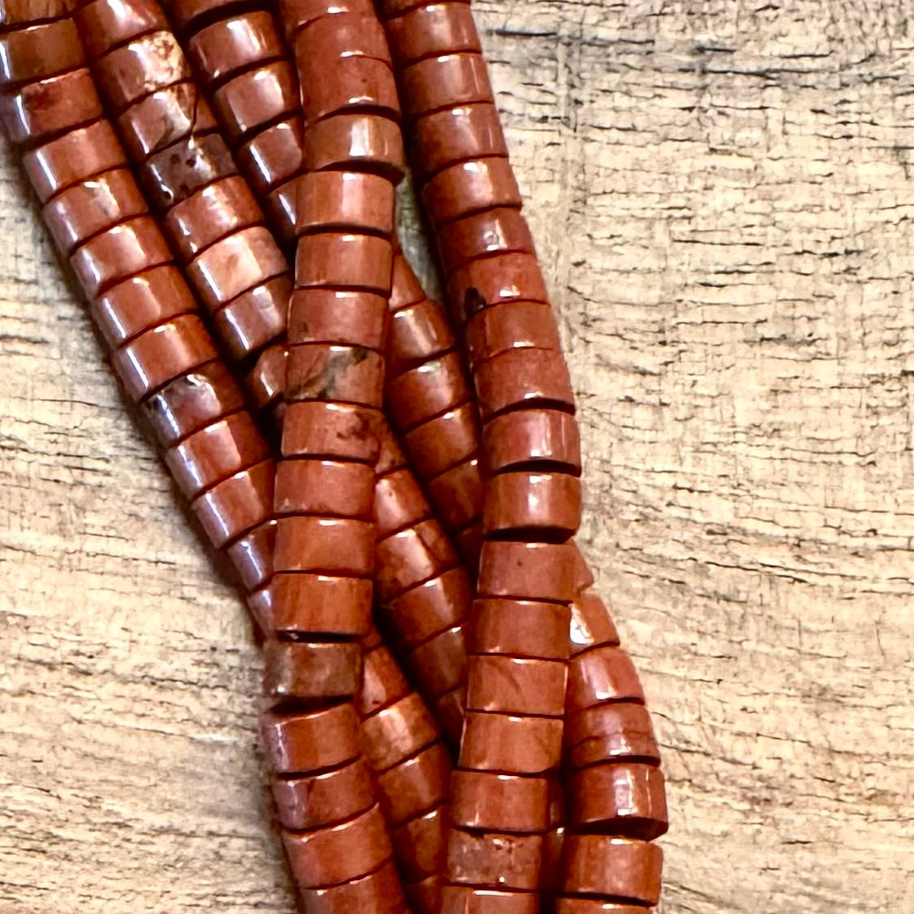 Detail of Red Jasper Heishi Gemstone Strand, 2x4mm (ABA-1218)