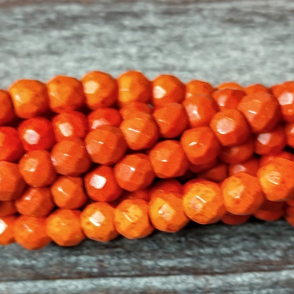 Detail of Burnt Orange Faceted Howlite Gemstone Bead Strand,4mm (GM-0674)