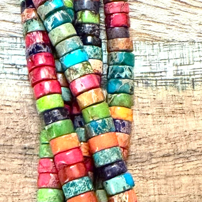 Detail of Multi Variscite Heishi Gemstone Strand, Green/Red/Purple, 2x4mm (ABA-1236)
