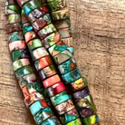 Detail of Multi Variscite Heishi Gemstone Strand, Dark Green/Red/Orange, 2x4mm (ABA-1235)