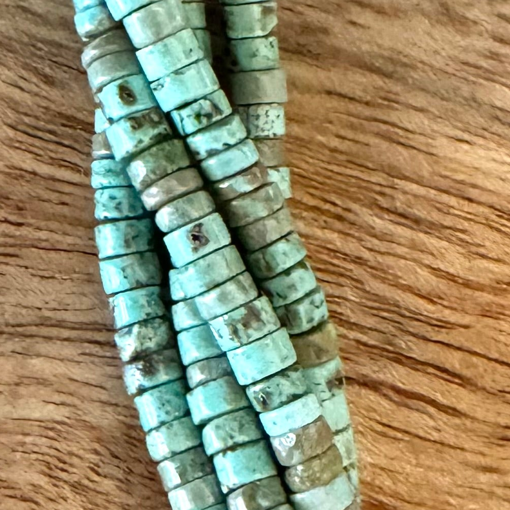 Detail of Blue/Green Magnesite Heishi Gemstone Strand, 2x4mm (ABA-1239)