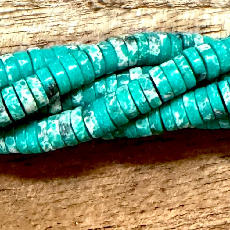 Detail of Heishi Gemstone Bead Strand, Green Emperor Turquoise, 1.5x4mm (BCB-2792)