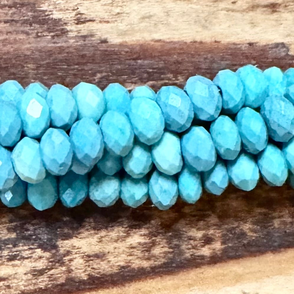 Detail of Magnesite Faceted Rondelle Gemstone Beads, Turquoise Blue, 2x4mm (GM-3103)