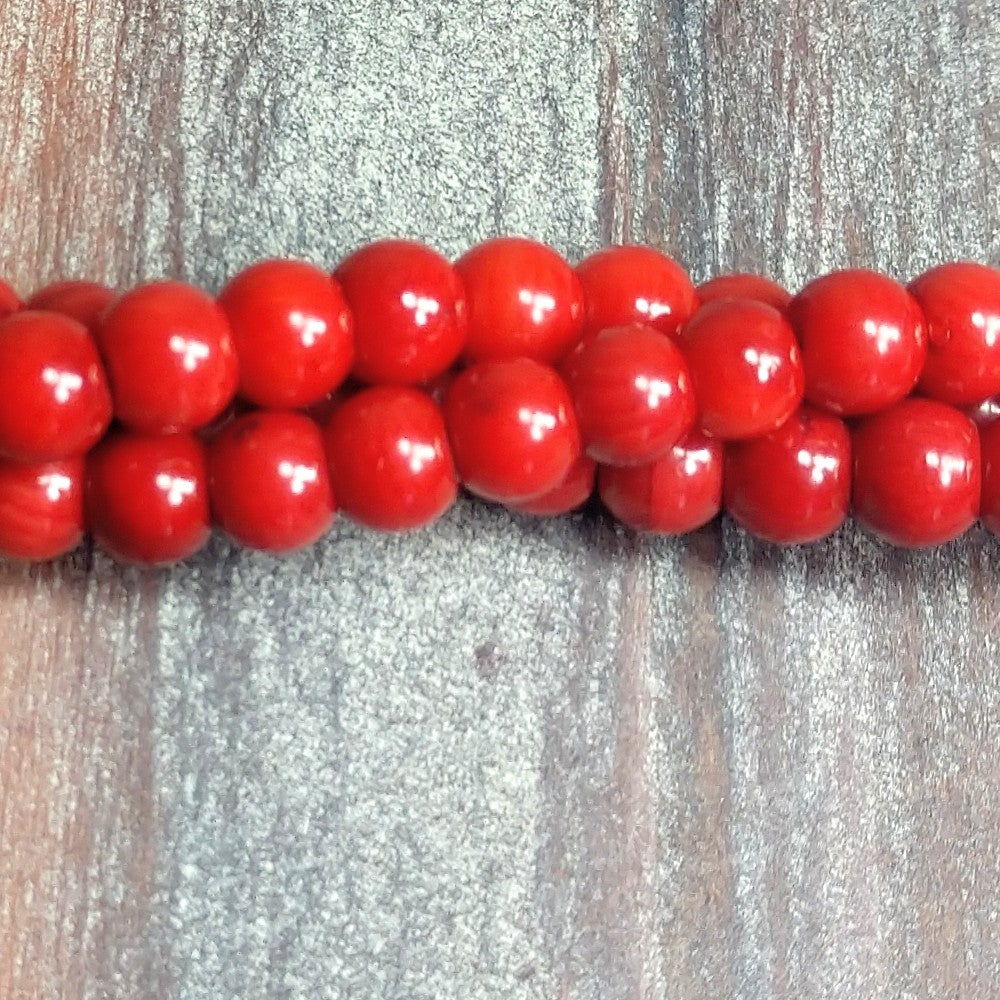 Detail of 6mm Red Coral Gemstone Beads (GM-0255)