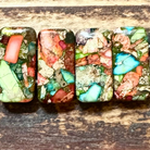 Detail of Double Drilled Variscite Gemstone Strand, Multi Green/Red, 10x20mm (ABA-1077)