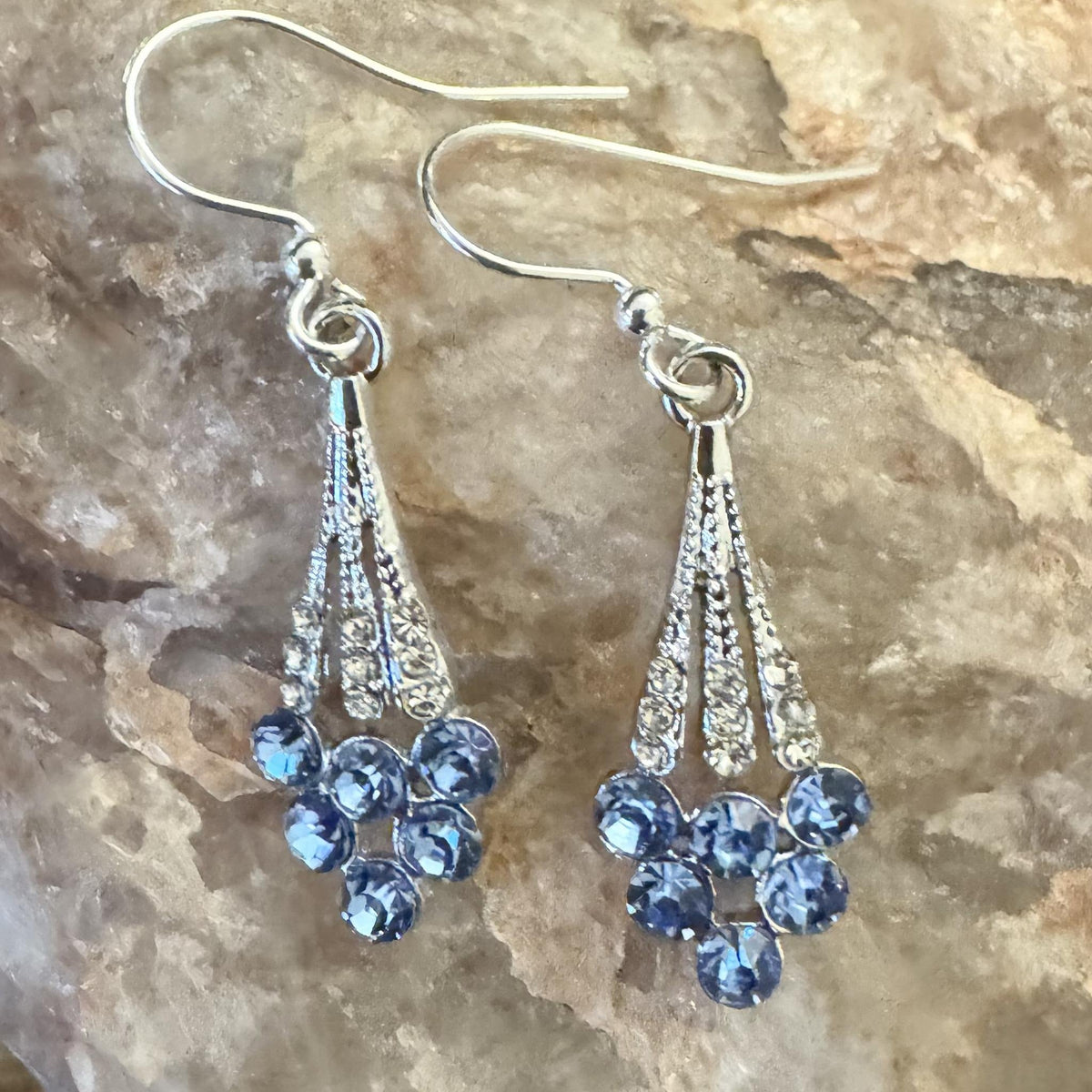 Drops of Blue earrings made with PK02SP silver plated earwires and BCB-1432 crystal pendants