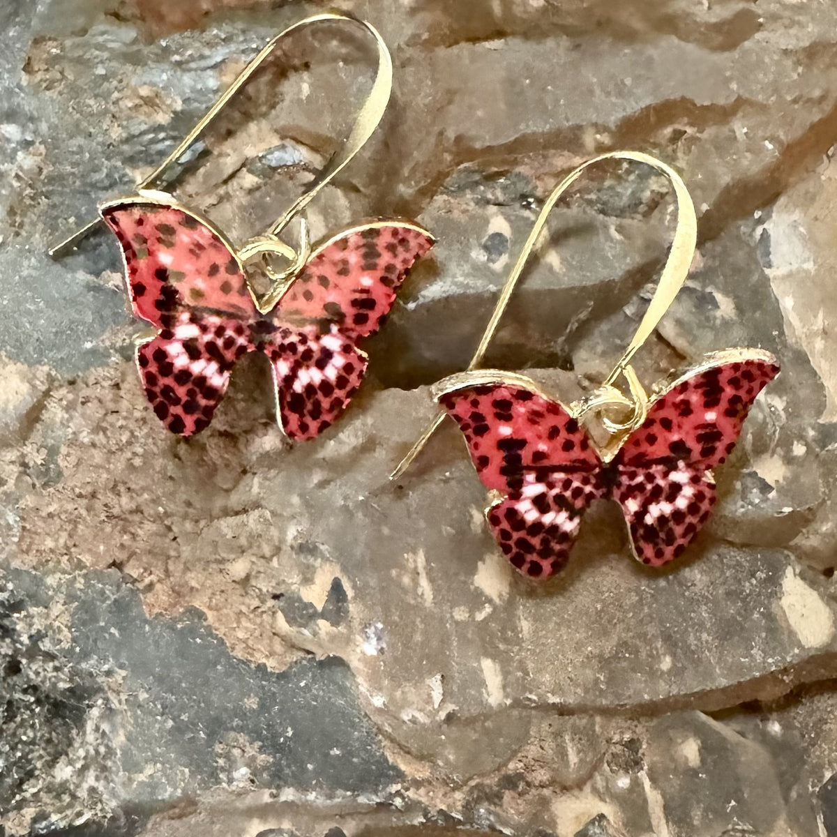 Red Tiger Butterfly Earrings finished earrings made with PK07GP earwires; decorative components sold separately