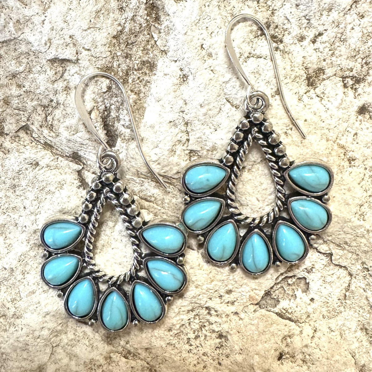 Turquoise Teardrops finished earrings made with PK07SP earwires; decorative components sold separately