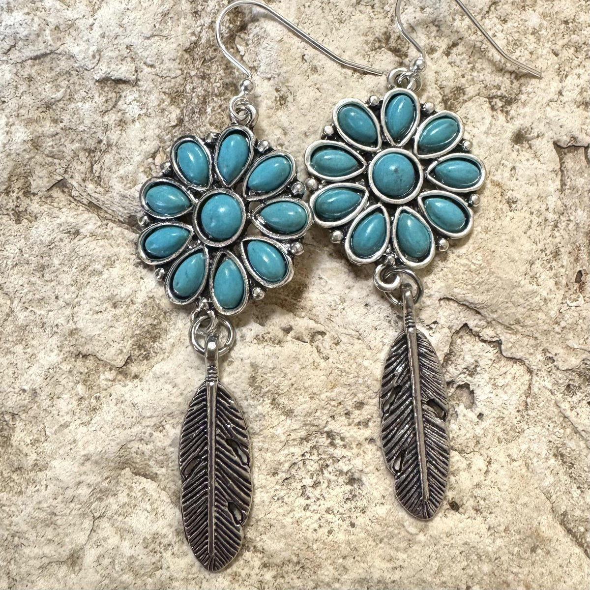 Flowers and Feathers earrings made with PK02SP silver plated earwires and BCB-1713 pendants