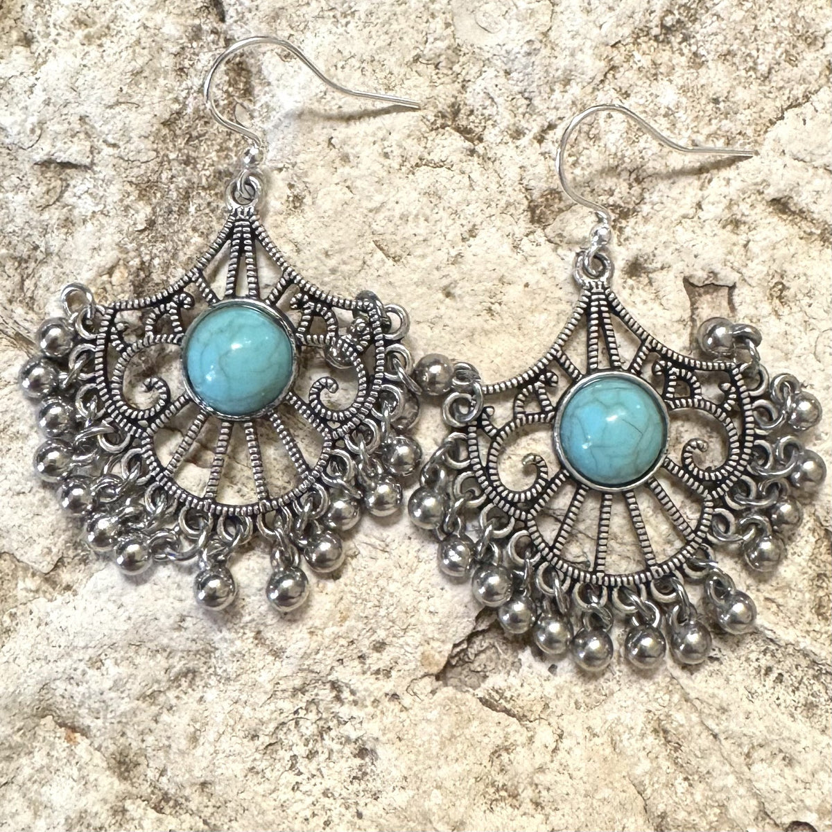 Boho Magic earrings made with PK02SP silver plated earwires and BCB-1697 fan pendants