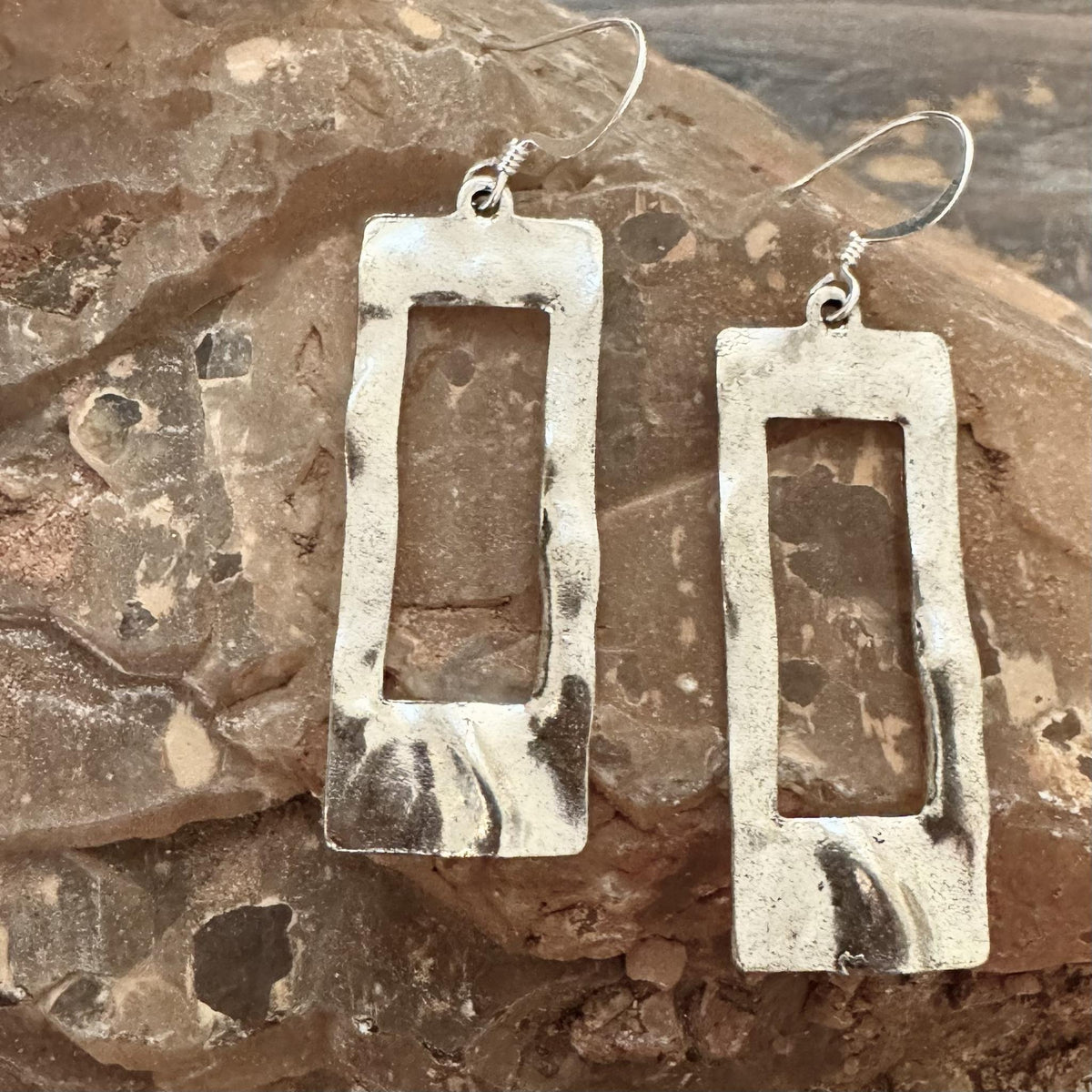 Hammered Rectangle Earrings finished earrings made with PK06SP earwires; decorative components sold separately