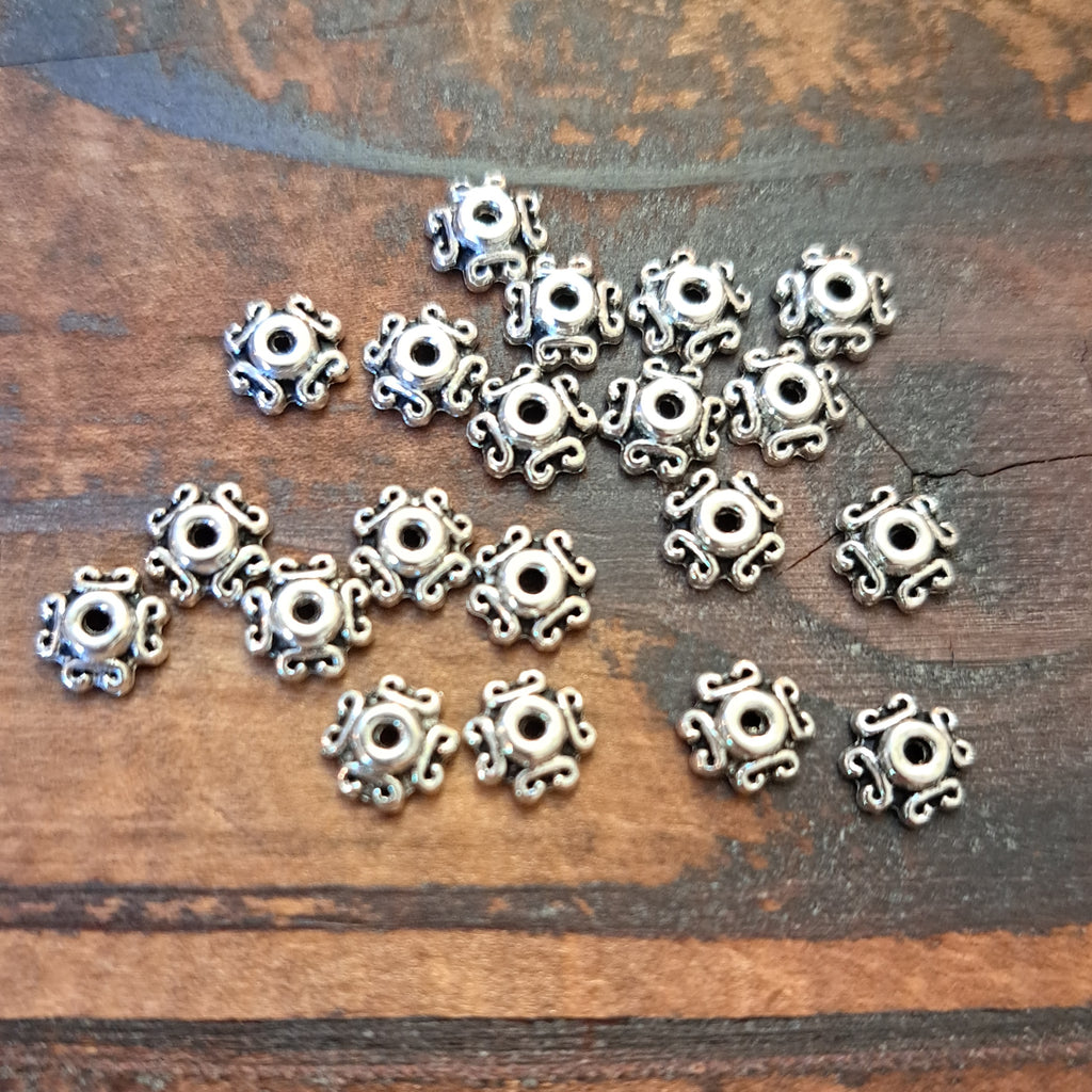 AB-0031 - Antique Silver Pewter 7mm Flower Bead Caps