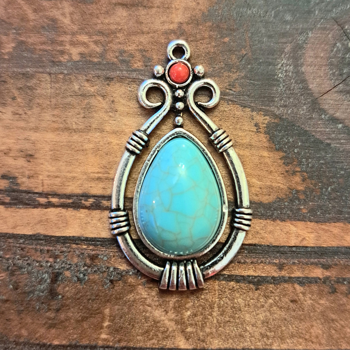 STMS183S Antique Silver Teardrop Pendant With Howlite Stones Pkg