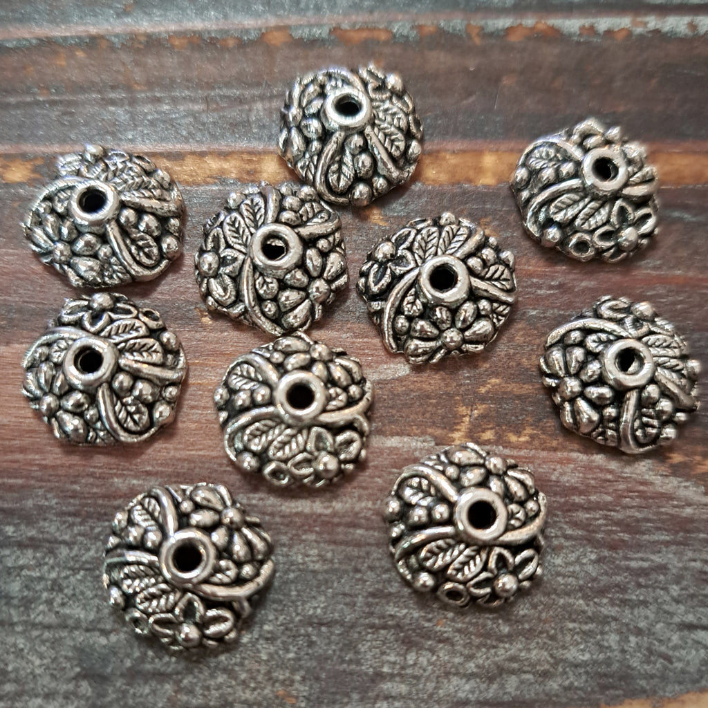 12x10mm Antique Silver Alloy Metal Beads, Tassel Caps, Bead Caps or Cones  Jewelry Components - Qty 4 (MB430) freeshipping - Beads and Babble