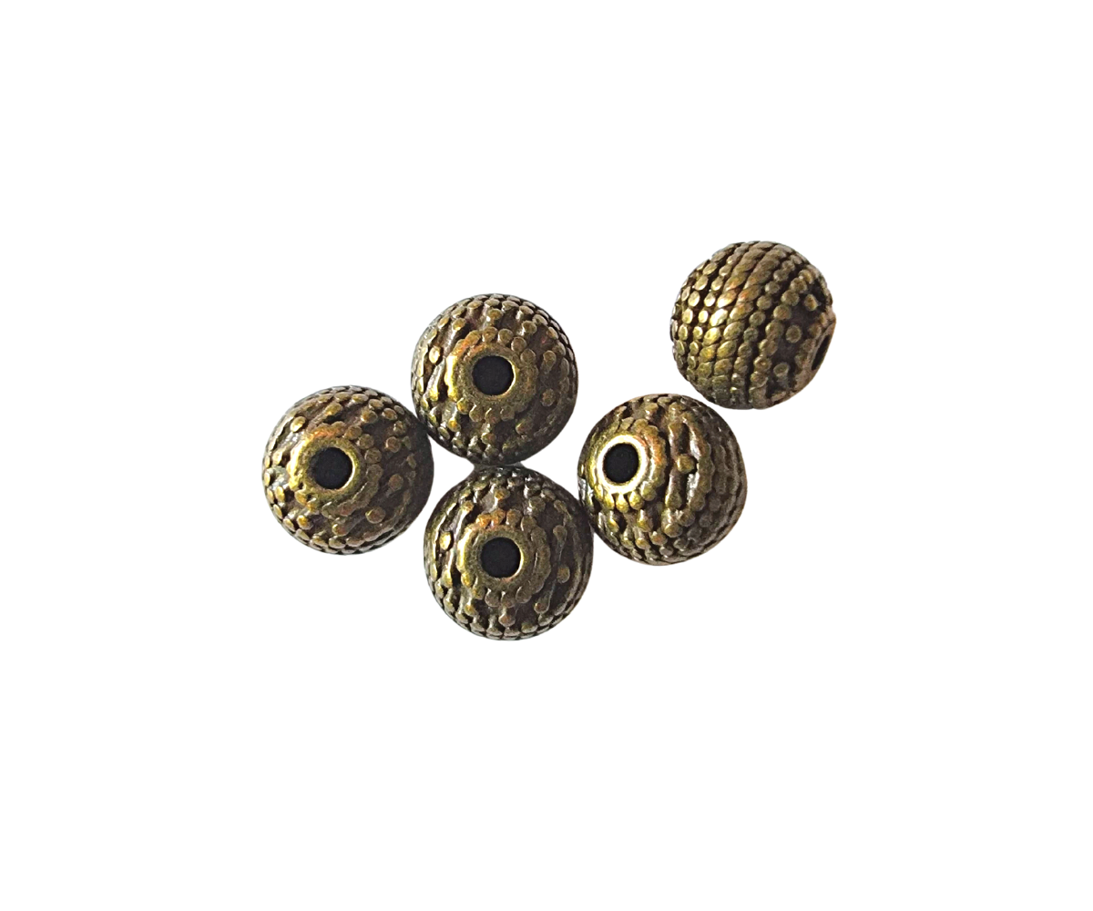 AB-3236 - Antique Brass Beads,Round With Beads And Lines,8mm | Pkg 5