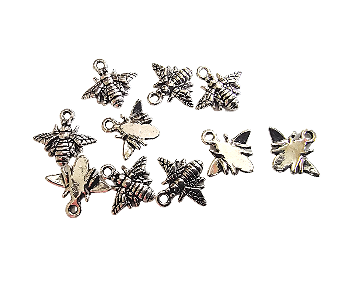 AB-7922 - Antique Silver Bee Charms, 11mm | Pkg 10 – Auntie's Beads Direct