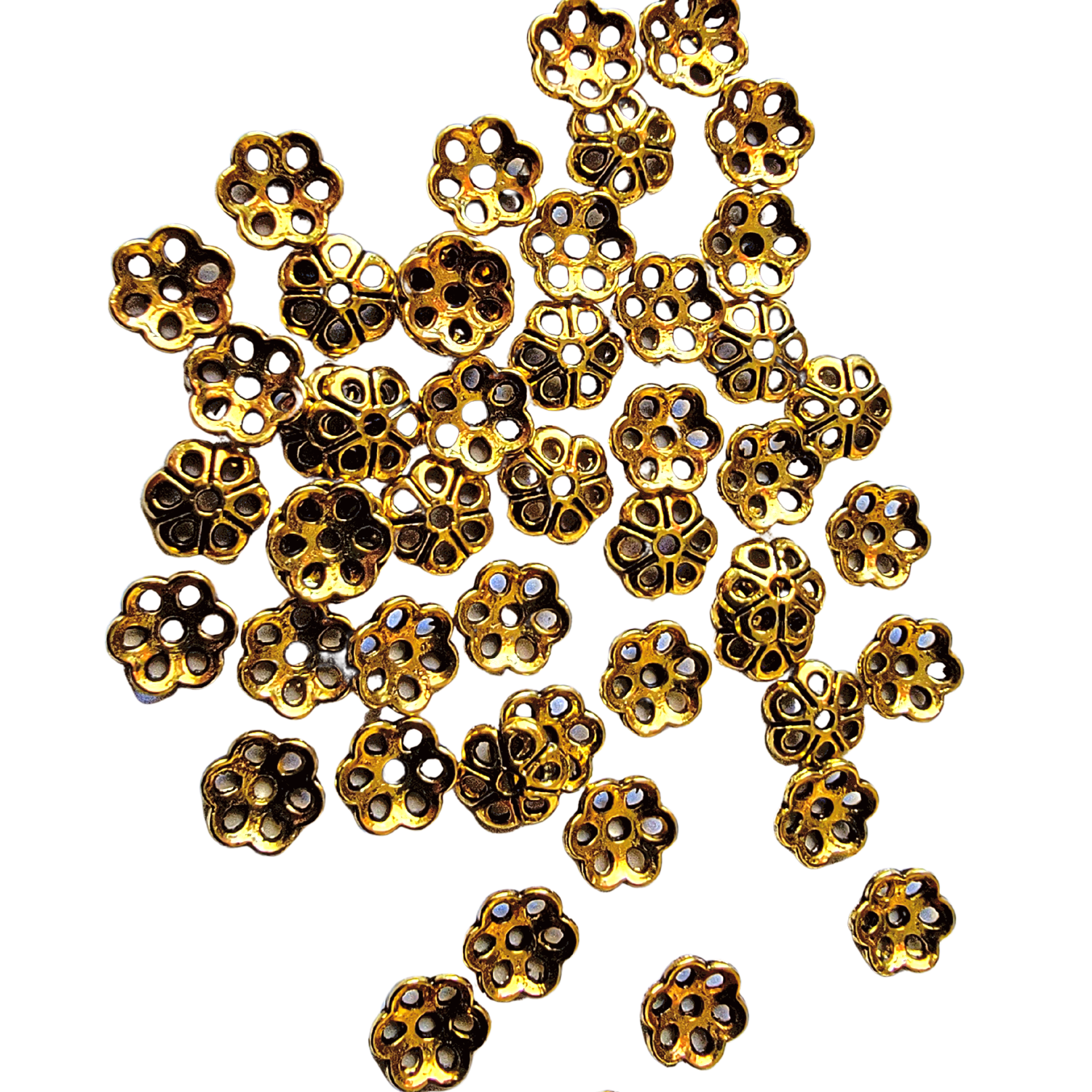 AB-0032 - Antique Gold 7mm Flower Bead Caps