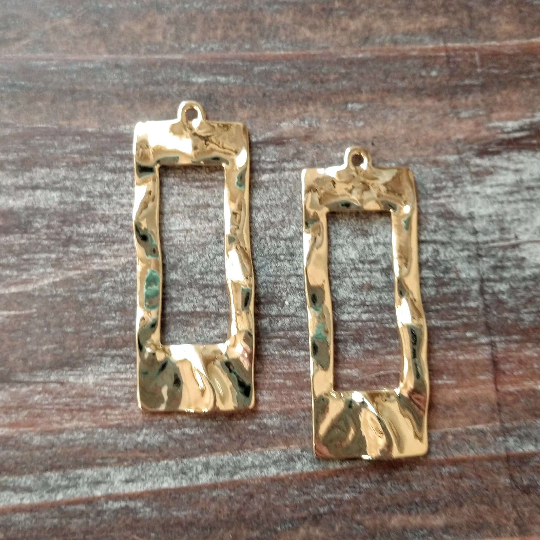 AB-3515 Gold Hammered Rectangle Drop/Earring Findings, 15x37mm